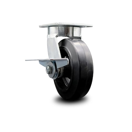 Service Caster 6 Inch Kingpinless Rubber on Steel Wheel Swivel Caster with Brake SCC-KP30S620-RSR-SLB